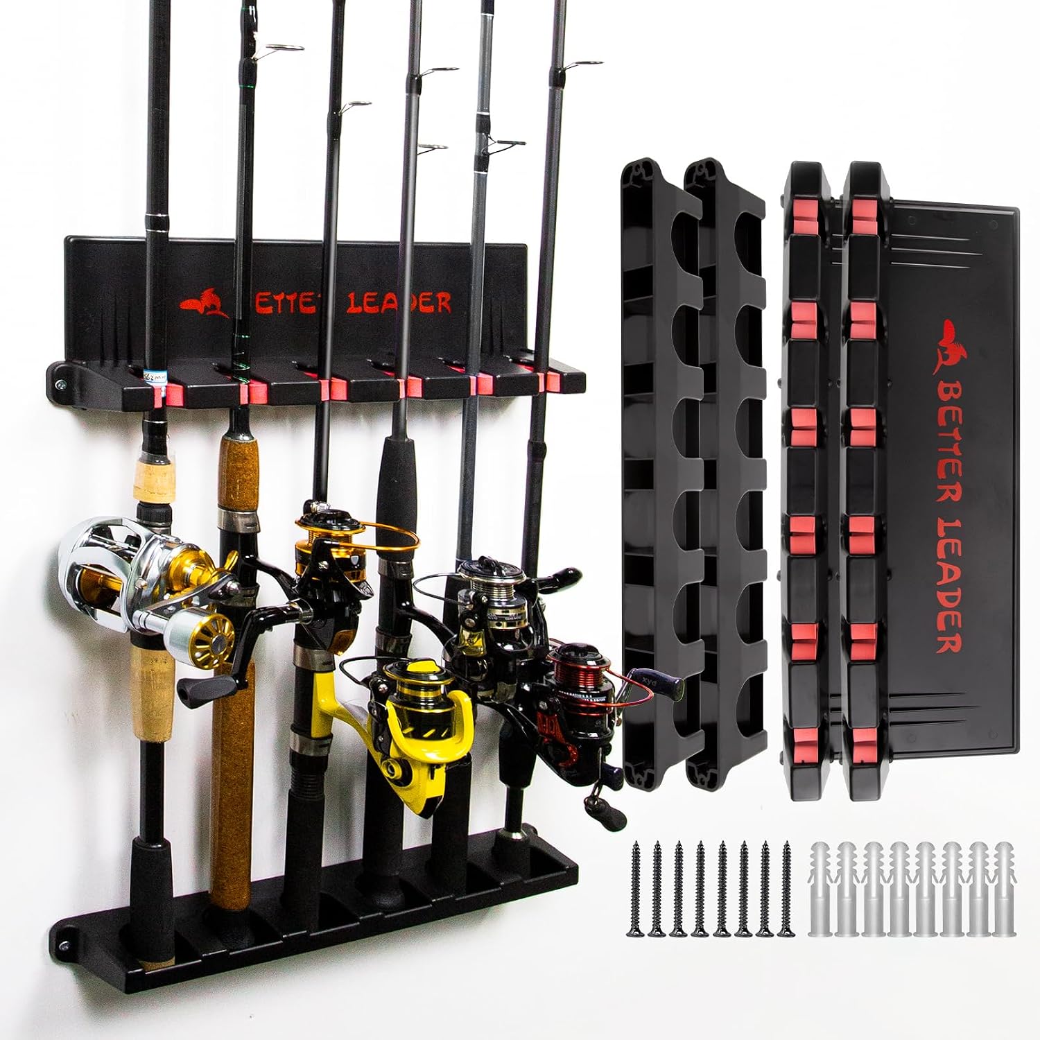Vertical Fishing Rod Holder for Garage, Fishing Pole Holders- Holds Up to 6 Rods or Combos, Wall Mount Fishing Pole Rack, Fits Most Rods of Diameter 3-19mm, Fishing Gifts for Men