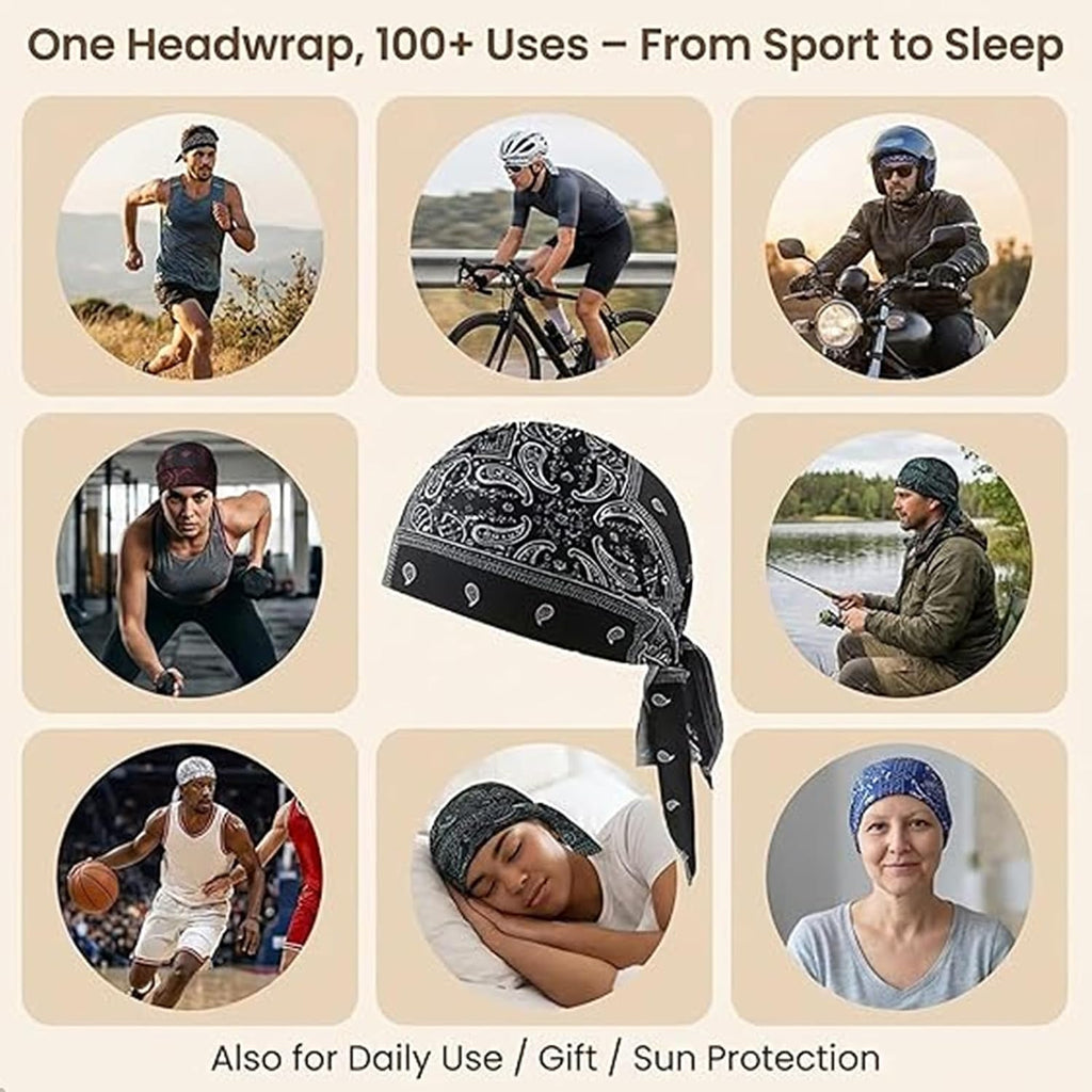 5Pack Bandana Caps for Men, Skull Cap,Elastic Sports Cap with Elastic Fit & Adjustable Straps for Biking Hiking Gym Work Construction and Outdoor Environments Supporting Different Active Lifestyles