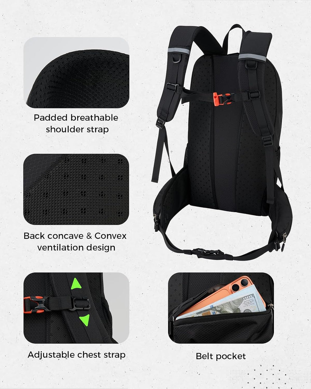 25L Hiking Backpack for Women Men, Lightweight Travel Day Pack, Black