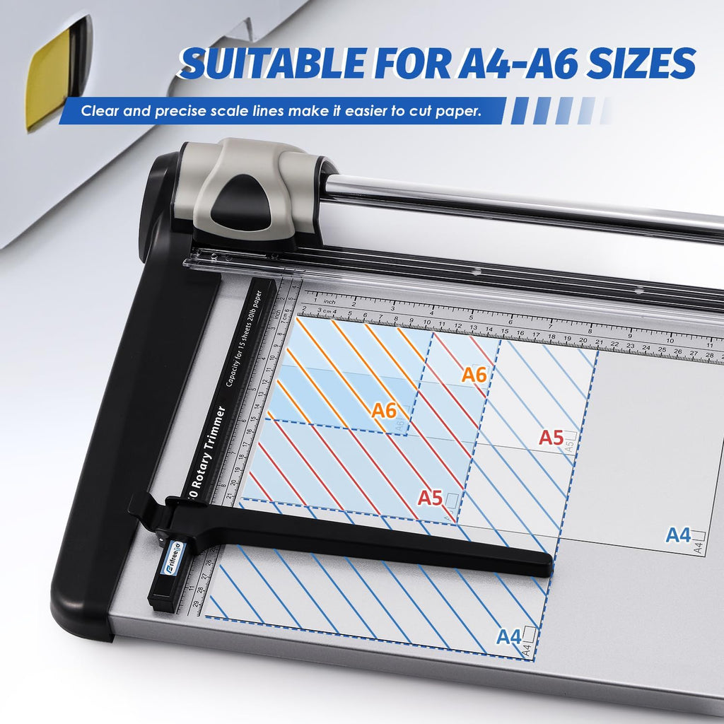 Rotary Paper Trimmer, 15 Sheets Heavy Duty Paper Trimmer, 360mm(14.17") Cutting Length, Commercial Grade Rotary Paper Cutter for Home/Office/School, Black & Silver