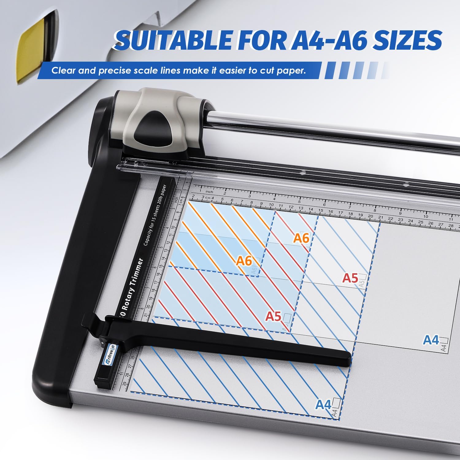 Rotary Paper Trimmer, 15 Sheets Heavy Duty Paper Trimmer, 360mm(14.17") Cutting Length, Commercial Grade Rotary Paper Cutter for Home/Office/School, Black & Silver