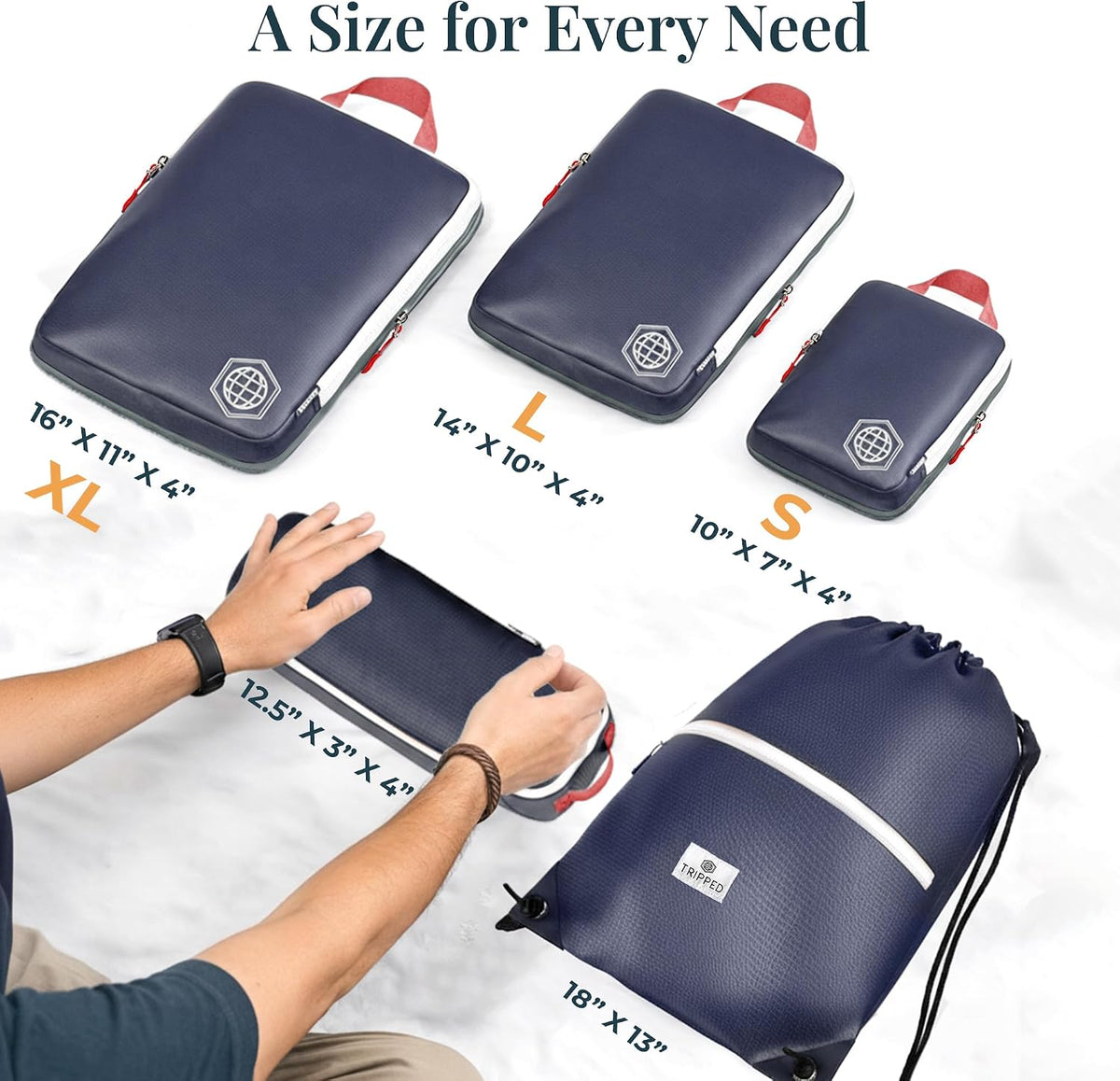 TRIPPED Travel Gear Extra Large Compression Packing Cubes 6-Piece Set
