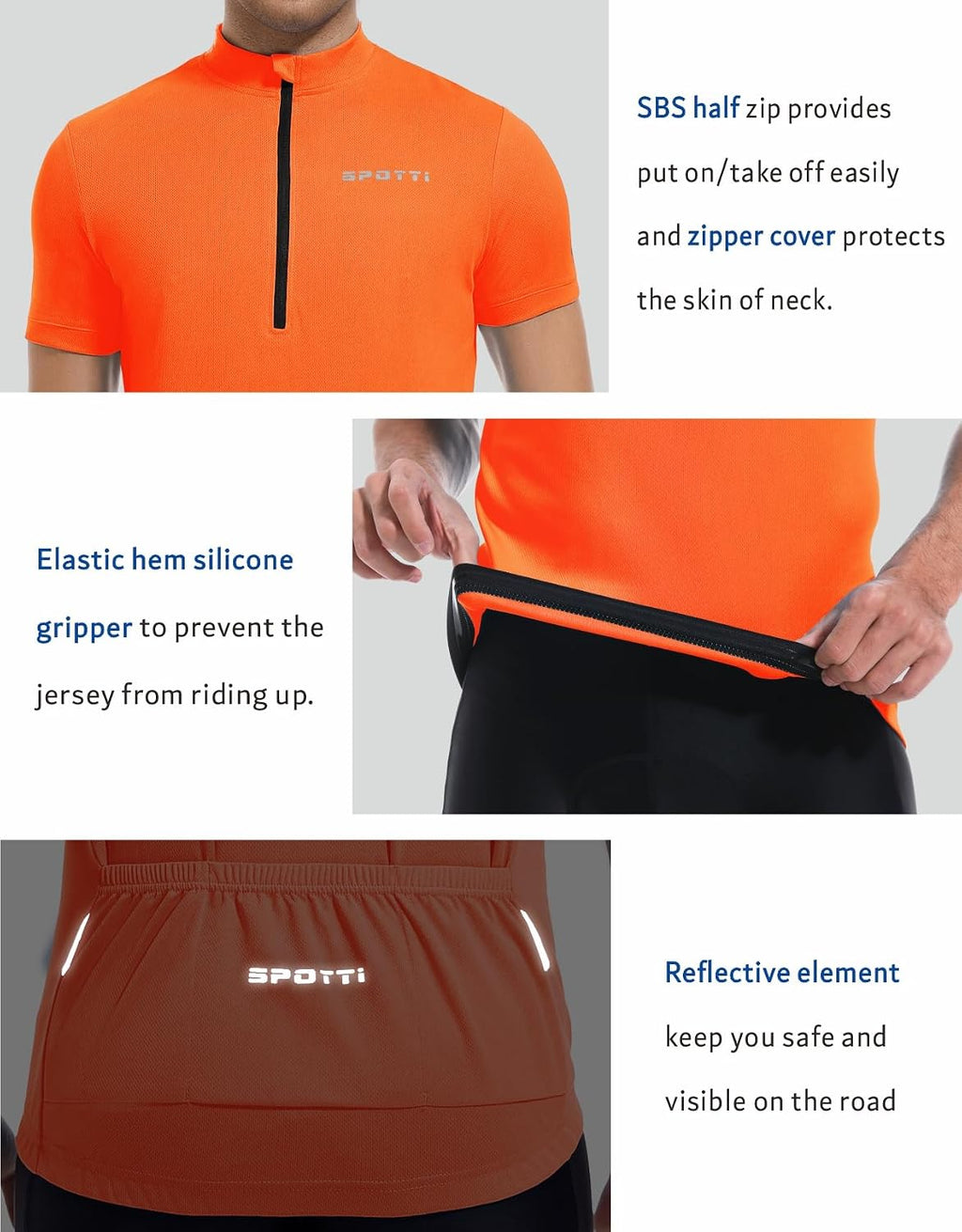 Spotti Men's Cycling Jersey Short Sleeve Half-Zip Bike Shirt, 4 Pockets