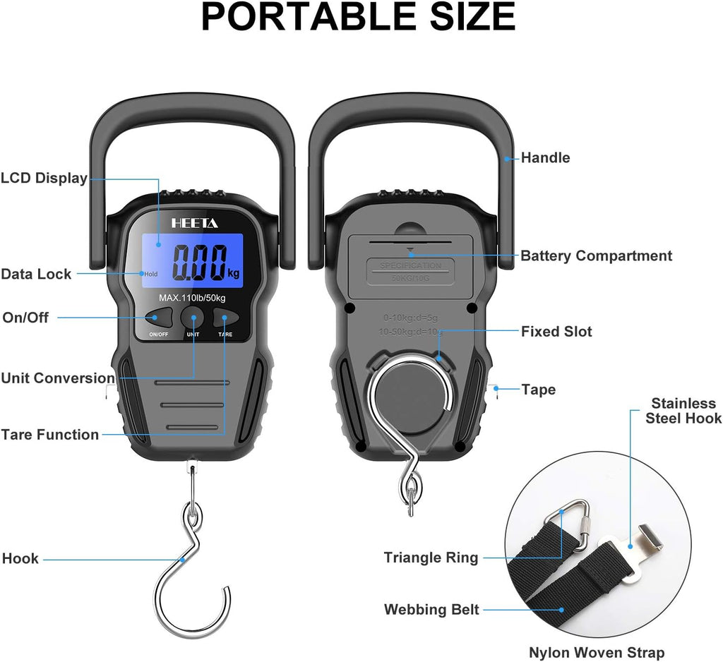 HEETA Fish Scale Digital Fishing Luggage Weight Scale with Measuring Tape