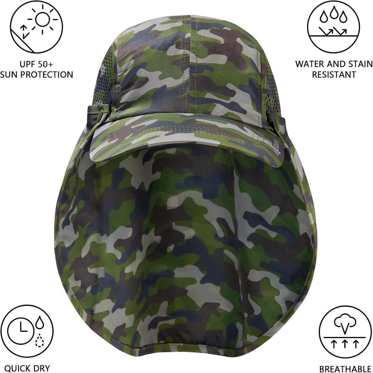 BASSDASH UPF 50+ Fishing Hat, Baseball Cap with Removable Neck Flap
