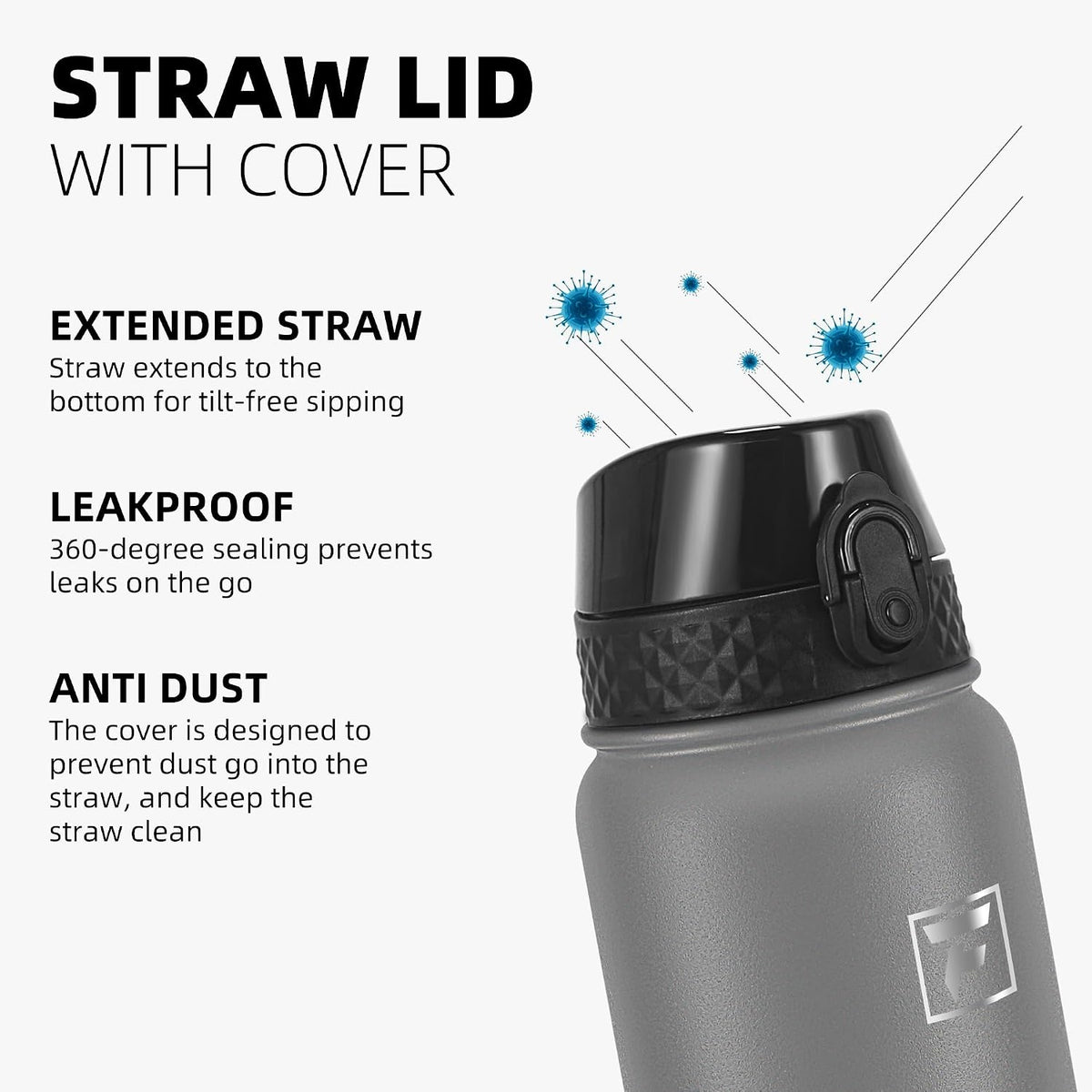 Fanhaw 20oz Kids Stainless Steel Water Bottle with Straw Lid, Gray