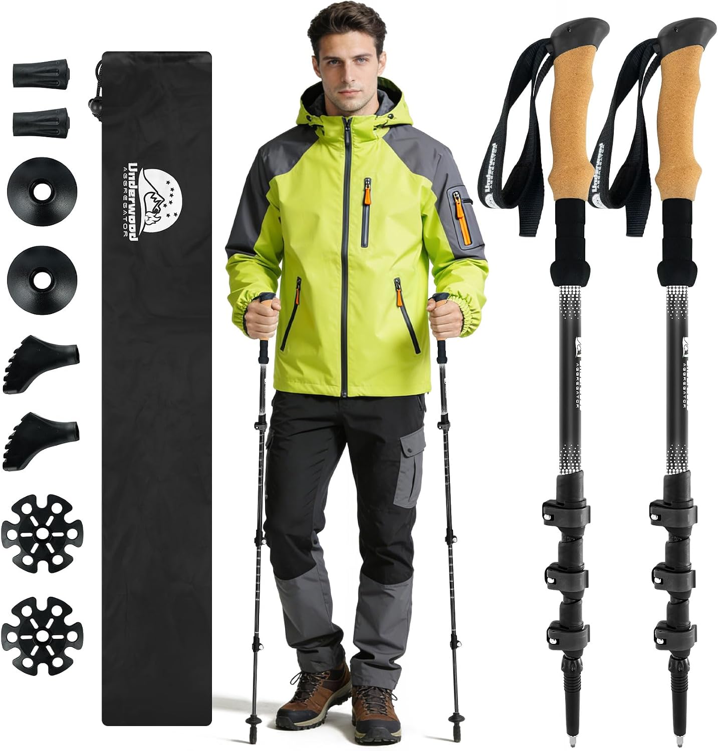 Carbon Fiber Trekking Poles for Hiking, Adjustable Cork Grip & Quick-Lock