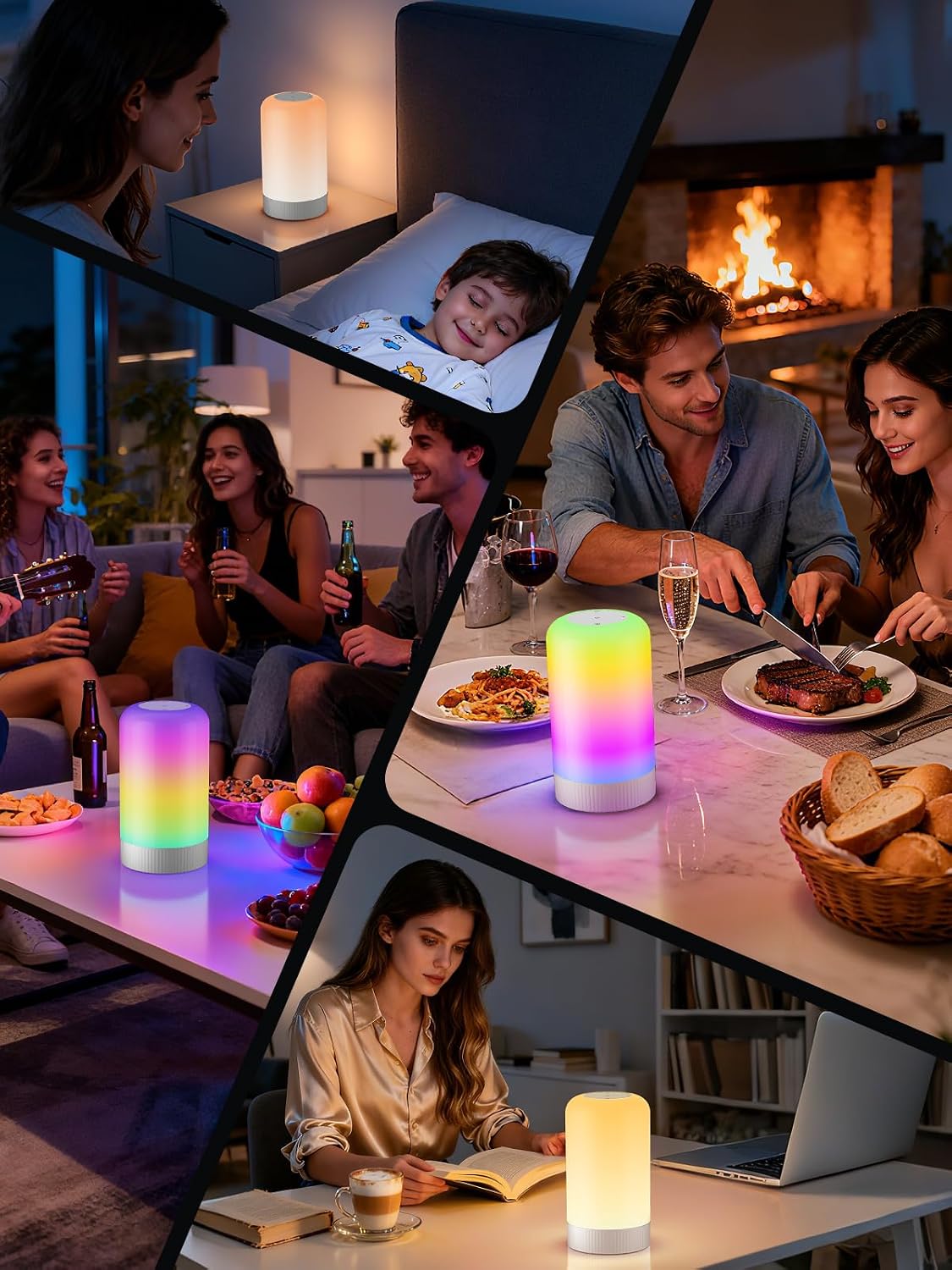 RGBICWW Smart Table Lamp, Touch Bedside Lamp LED Desk Lamp with App Control