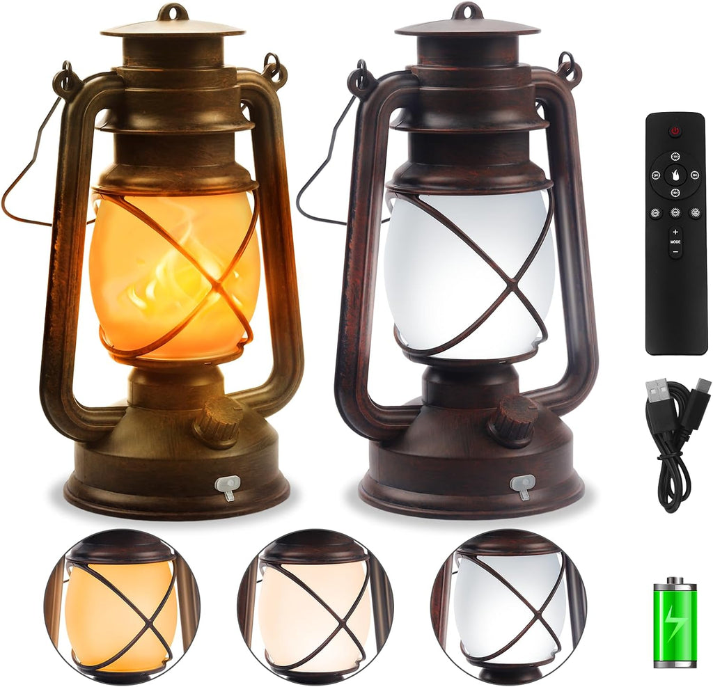 2 Pack Bronze Vintage 4 Modes Rechargeable Lanterns with Remote Control