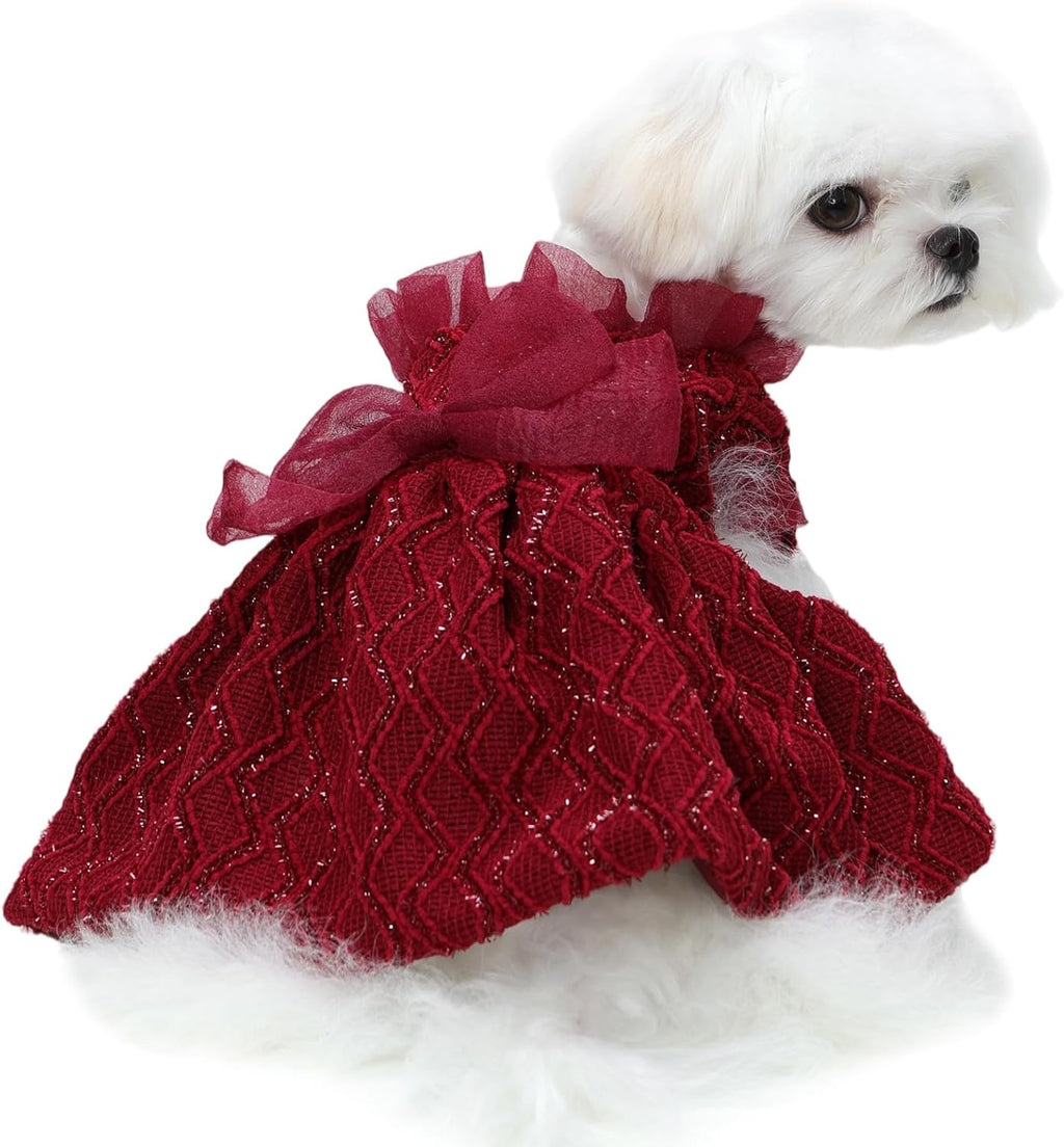 Kuoser Dog Dress, Princess Puppy Tutu with Bow-Knot, Red Dog Dresses XS