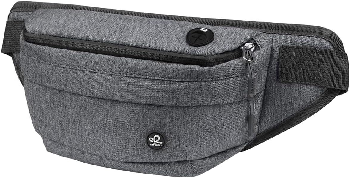 WATERFLY Fanny Pack for Men Women Water Resistant Large Hiking Waist Bag Pack Carrying All Phones for Running Walking Traveling (Black Leaf)