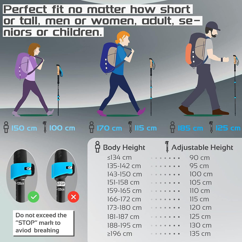 TheFitLife Carbon Fiber Trekking Poles Ultralight Walking Sticks for Hiking