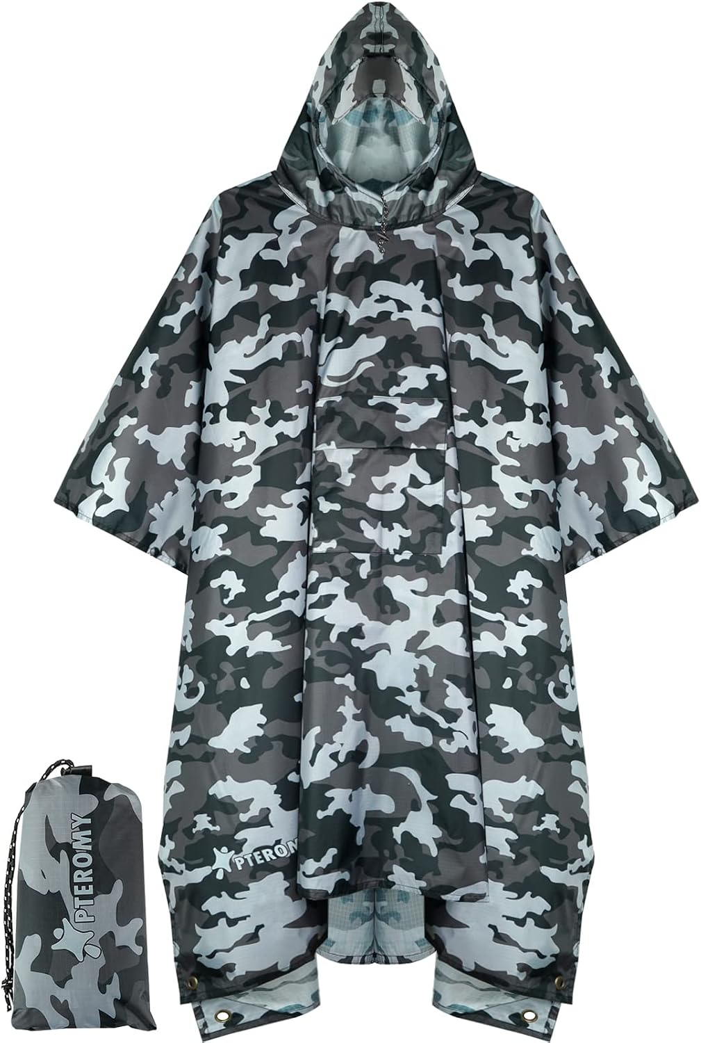 PTEROMY Hooded Rain Poncho for Adults, Reusable Waterproof Raincoat