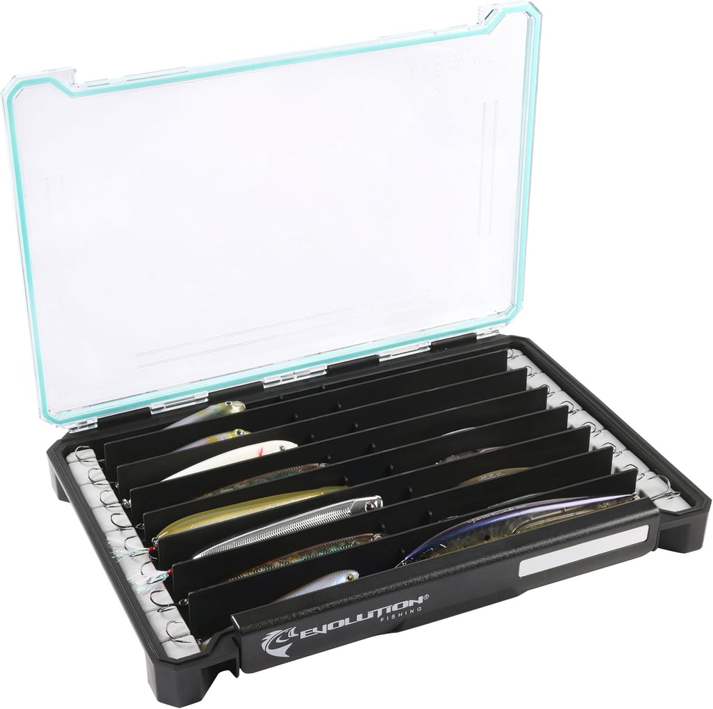 Evolution Fishing BallistiX Twitch Tackle Tray - Waterproof, Jerkbait & Topwater Tackle Storage Box, Anti-Corrosion, One Hand Latch, Clear Lid, Lure Box