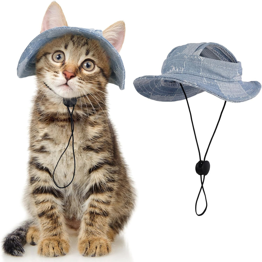 DENTRUN Cat Bucket Hat with Ear Hole, Cotton Birthday Bonnet for Small Pets