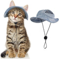 DENTRUN Cat Bucket Hat with Ear Hole, Cotton Birthday Bonnet for Small Pets