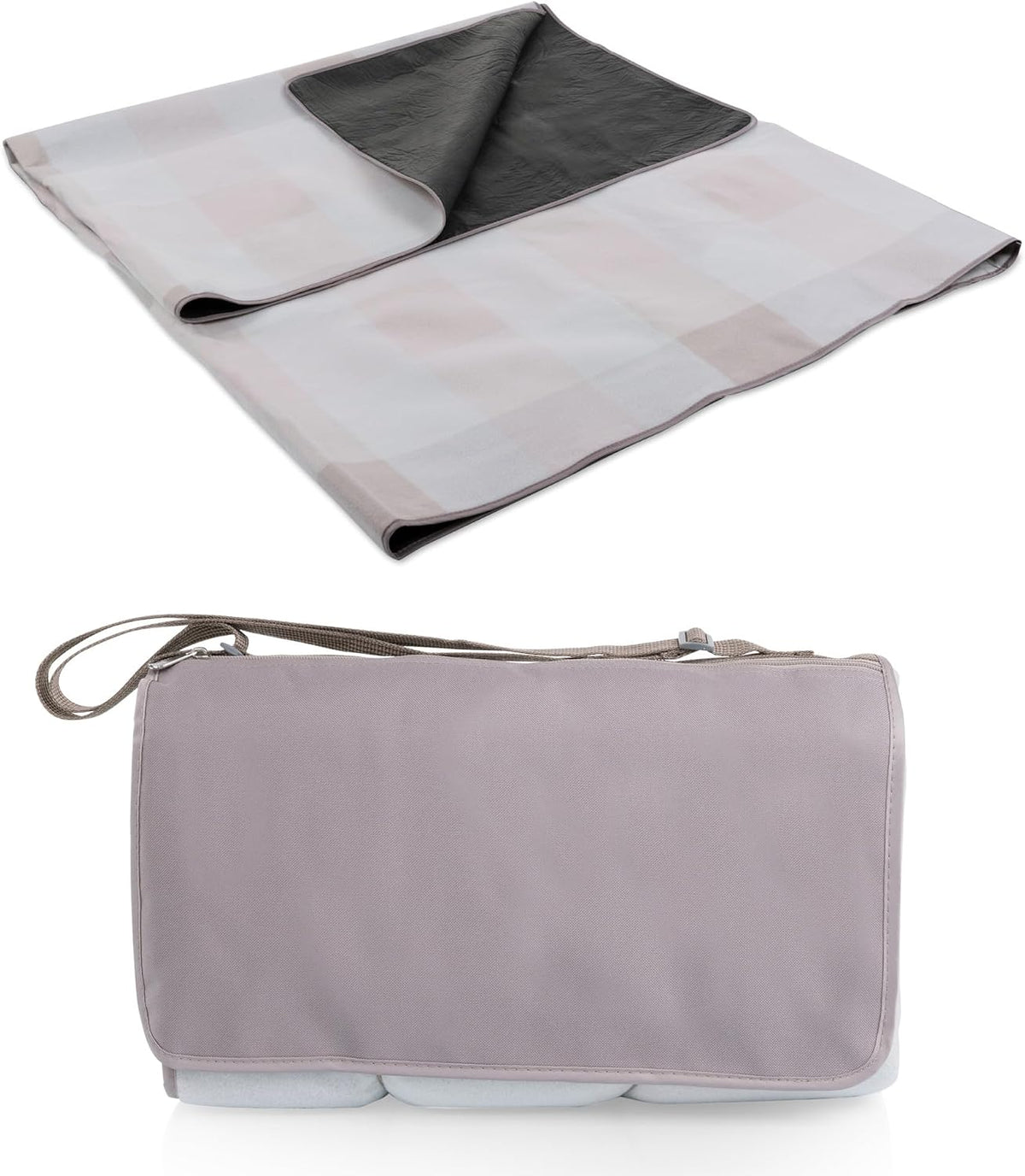 Picnic TIME Blanket Tote XL Outdoor Picnic Blanket, 70"x80" Foldable Beach Mat with Soft Fleece Top, Water-Resistant Backing, Carry Strap & Pocket, Portable Blanket for 4-5 People (Dusty Blue)