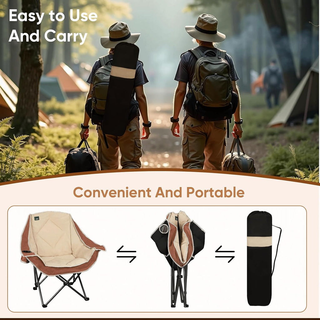 Northroad Folding Camping Chair,Oversized Portable Camp Chair w/Cup Holder,Heavy Duty Padded Lawn Chair Support 300 LBS for Outdoor, Tailgates, Beach, Hiking, and Picnics