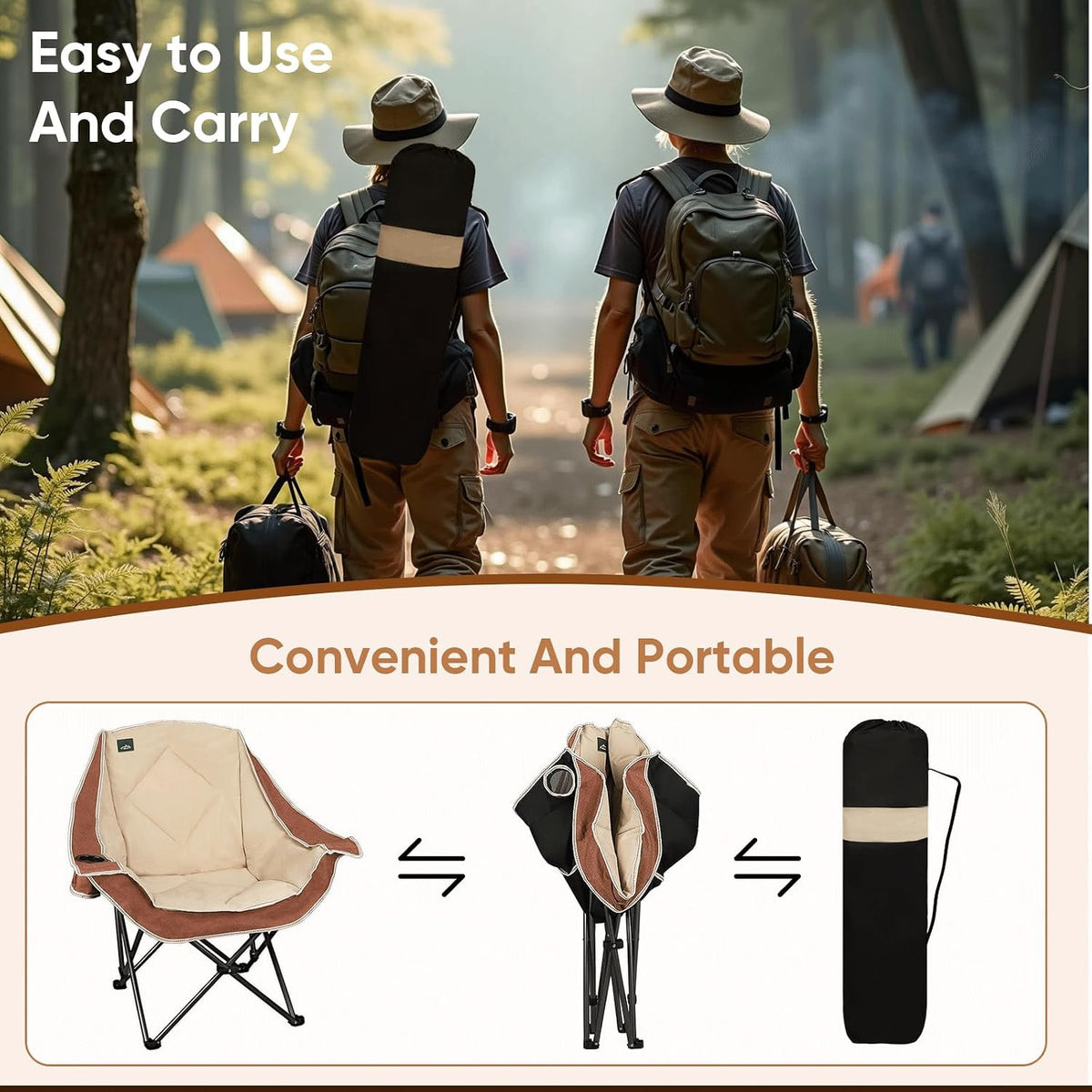 Northroad Folding Camping Chair,Oversized Portable Camp Chair w/Cup Holder,Heavy Duty Padded Lawn Chair Support 300 LBS for Outdoor, Tailgates, Beach, Hiking, and Picnics