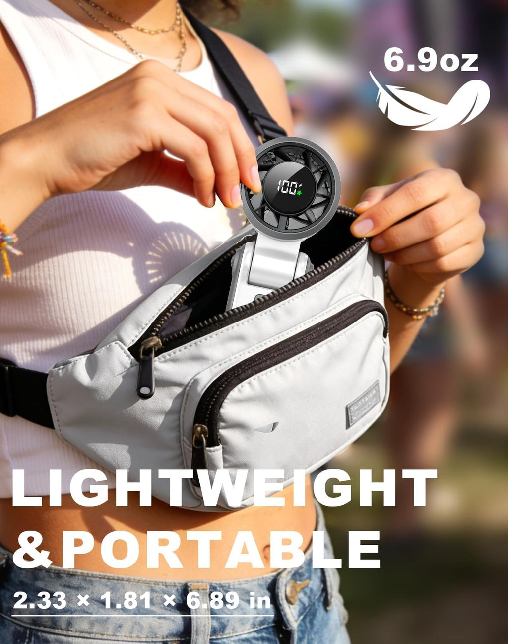 Portable Handheld Turbo Fan - 5 Speed Mini Personal Fan with Strong Airflow, Foldable 3 in 1 Rechargeable Battery Operated Trave Essentials Hand Fans for Indoor/Outdoor Use, White