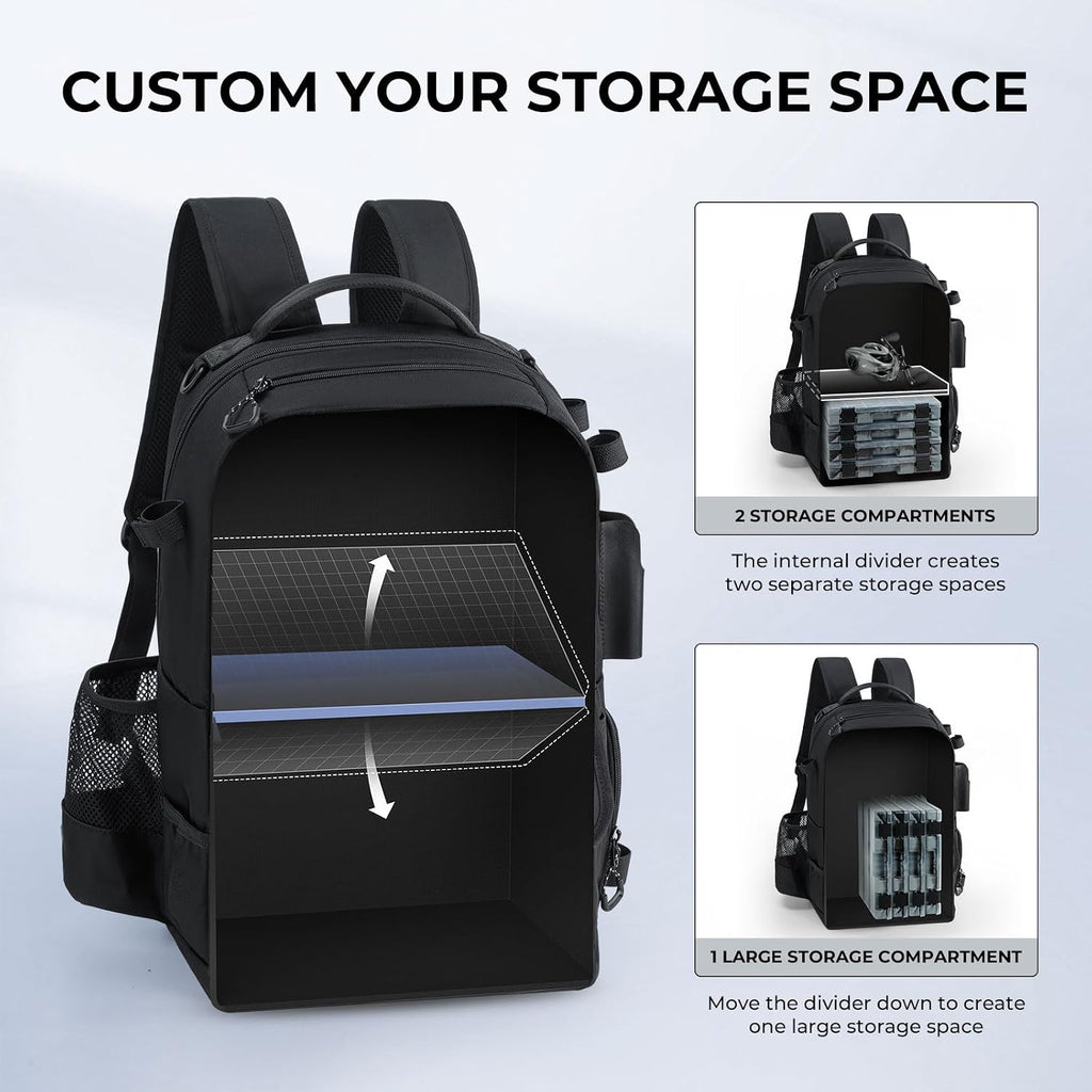 KastKing BaitSpace Fishing Tackle Backpack with Removable Bait Binder,2 Rod Holders Storage Fishing Gear and Equipment