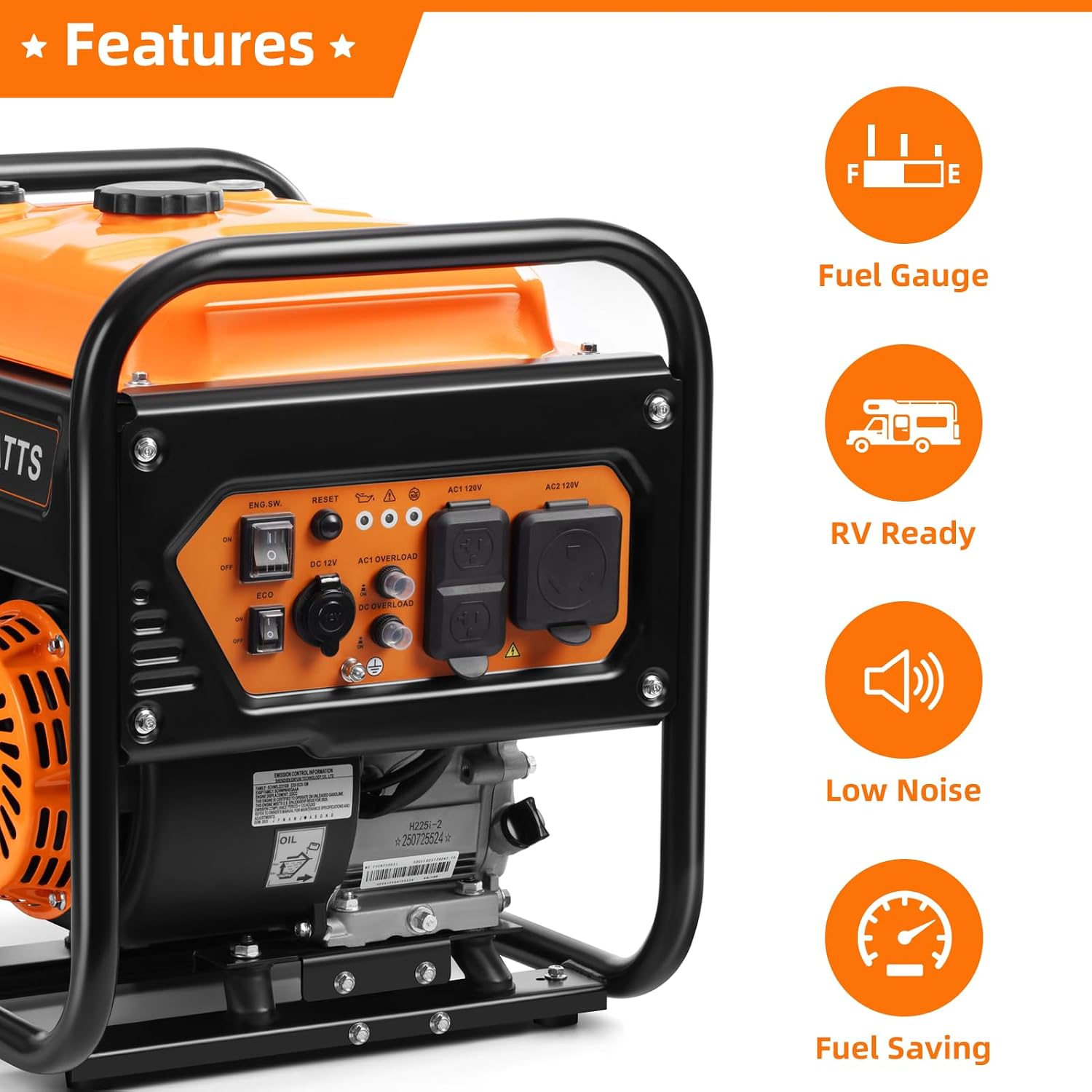 Oxseryn 5000W Inverter Generator Gas Powered, Open Frame Generator, Portable Outdoor Power Equipment, Emergency Home Backup, RV Ready 30A Outlet, ECO Mode, EPA Compliant