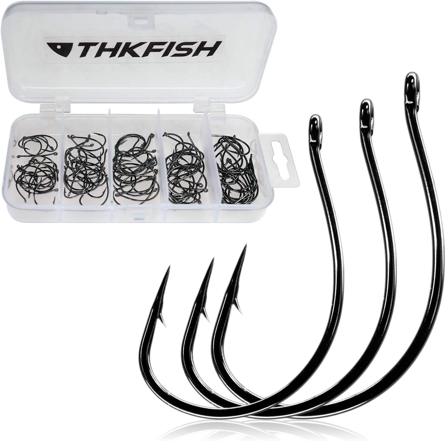 thkfish 50Pcs/100Pcs/Box Fishing Hooks Drop Shot Hooks Wacky Worm Fish Hooks Size #3#2#1 1/0 2/0 Offset Circle Hooks for Fishing