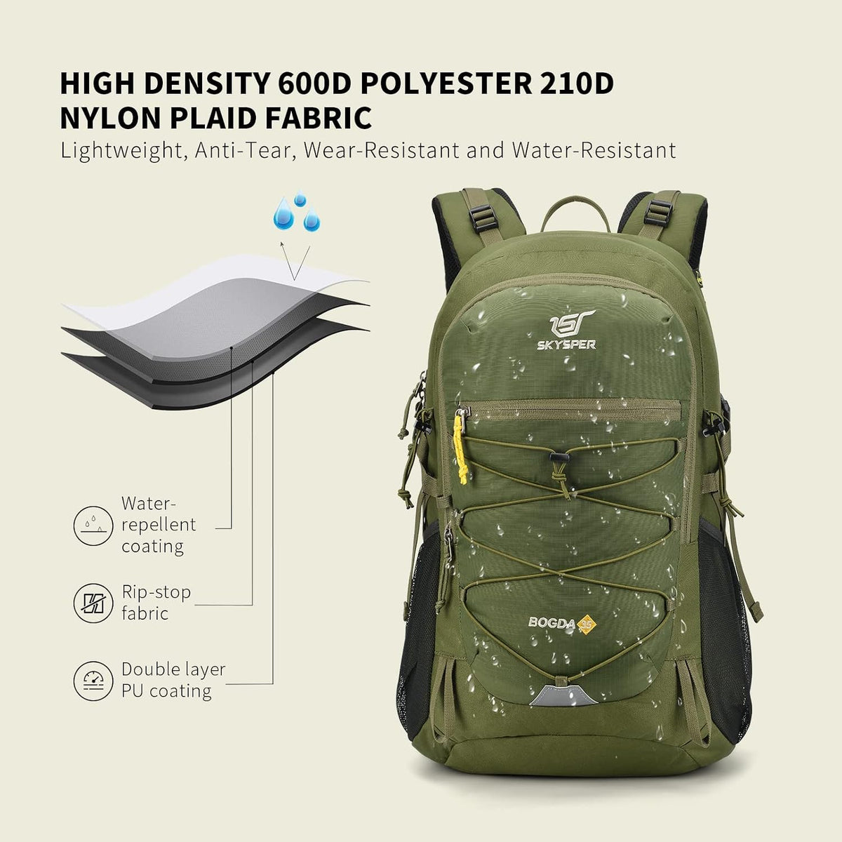 SKYSPER Hiking Backpack for Men Women, 35L Lightweight Travel Daypack, Outdoor Camping Back Pack with Multiple Compartments, Durable for Weekend Getaway