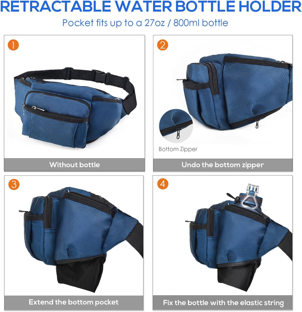 NOOLA Fanny Pack with Water Bottle Holder, Hiking Waist Bag for Men Women