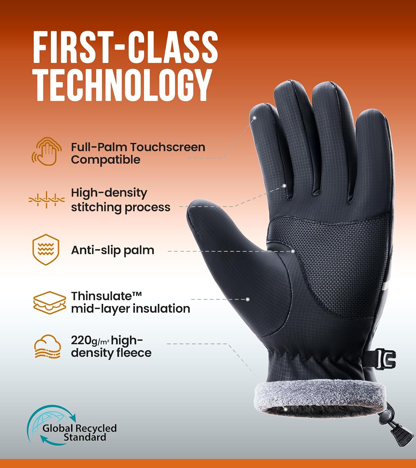 PULIOU Winter Waterproof Thermal Gloves for Men Women, Cold Weather Windproof Ski Snow Gloves with Touchscreen Fingers for Running Cycling Hiking Driving