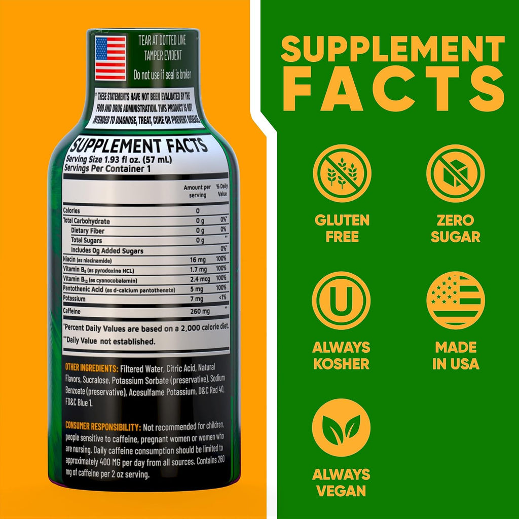 B12 Overload Extra Strength Energy Shot – Grape – 260mg Caffeine, 14000% B12, Electrolytes – Energy & Vitality Support – Zero Sugar No Calories – Vegan, Kosher, Gluten-Free – 1.93 fl oz, 24 -Pack