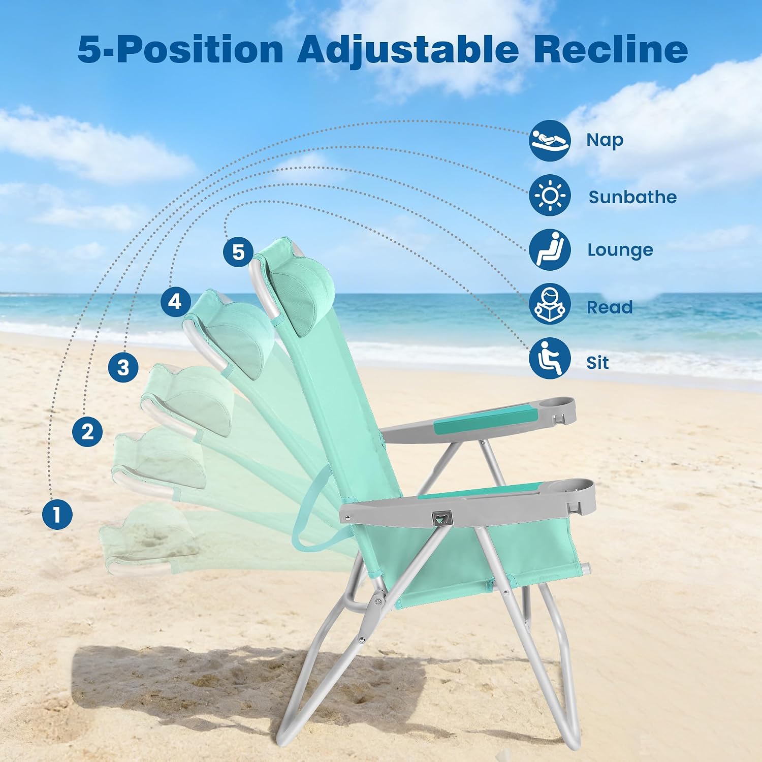 SUNNYFEEL Tall Beach Chair for Adults, High Back High Seat Folding Chairs