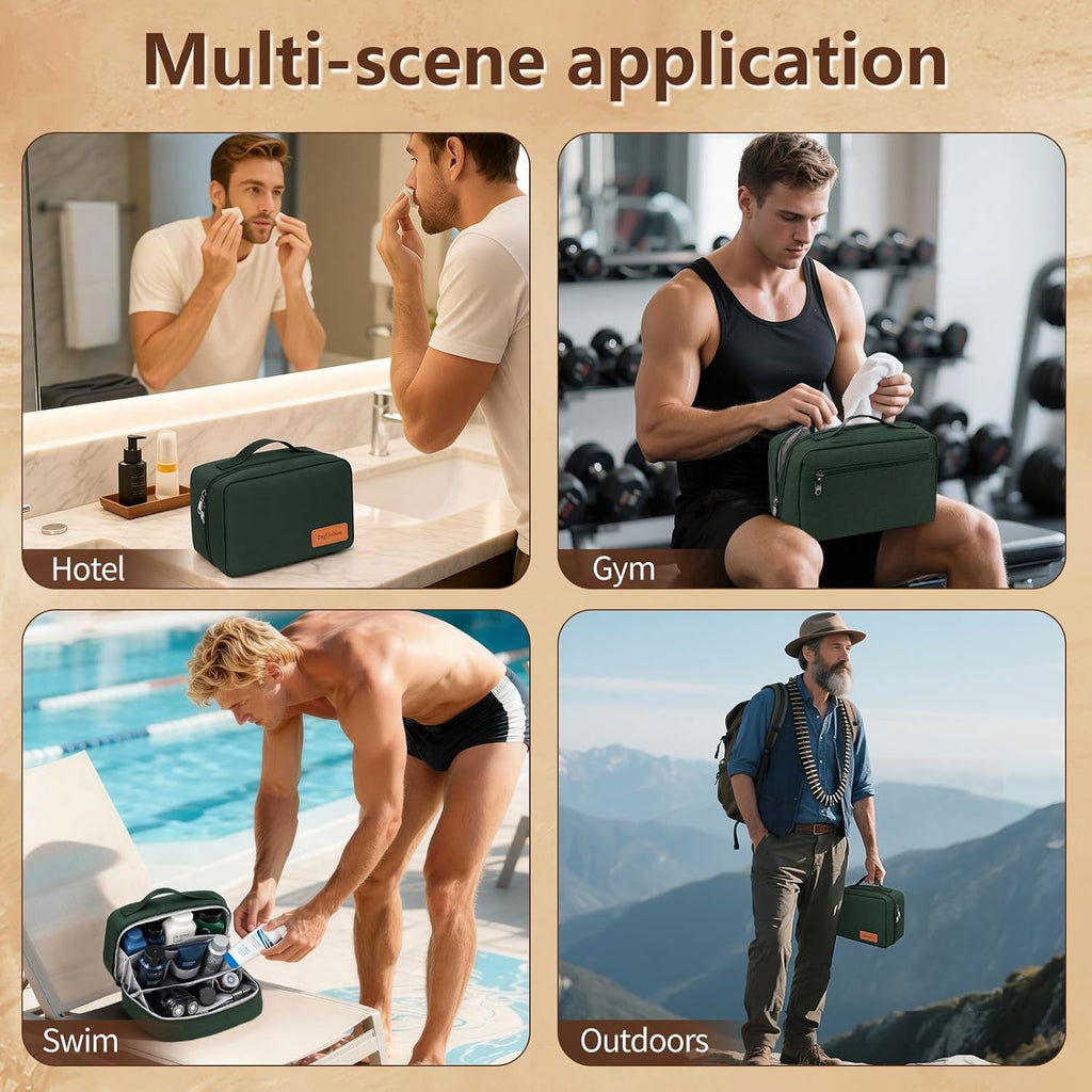 Travel Toiletry Bag for Men,Makeup Organizer Cosmetic Bag - Olive Green