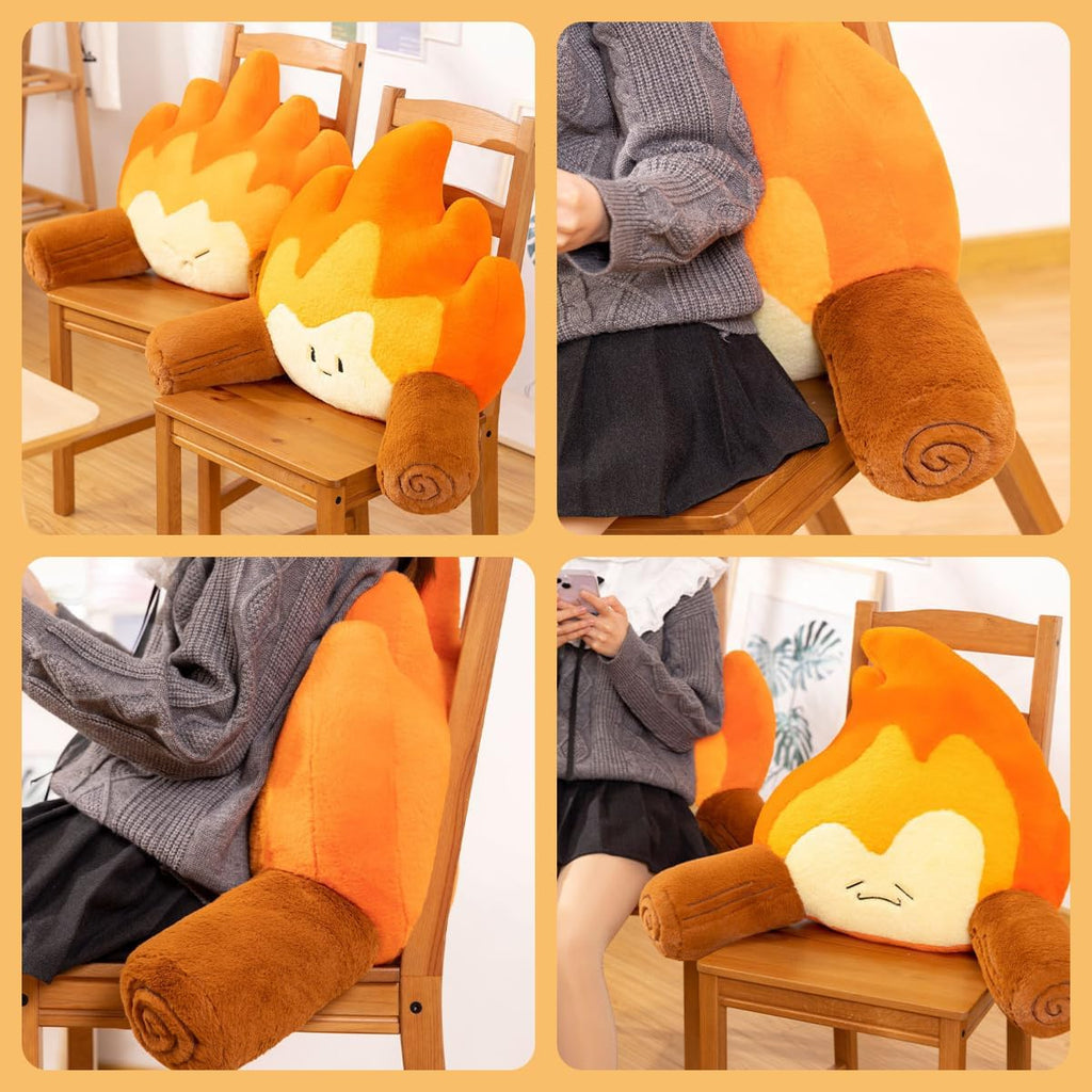 Reading Pillow for Sitting in Bed - Funny Campfire Back Rest, Fake Fire Backrest for Chair, Couch, Sofa and Car - Cartoon Bonfire Design