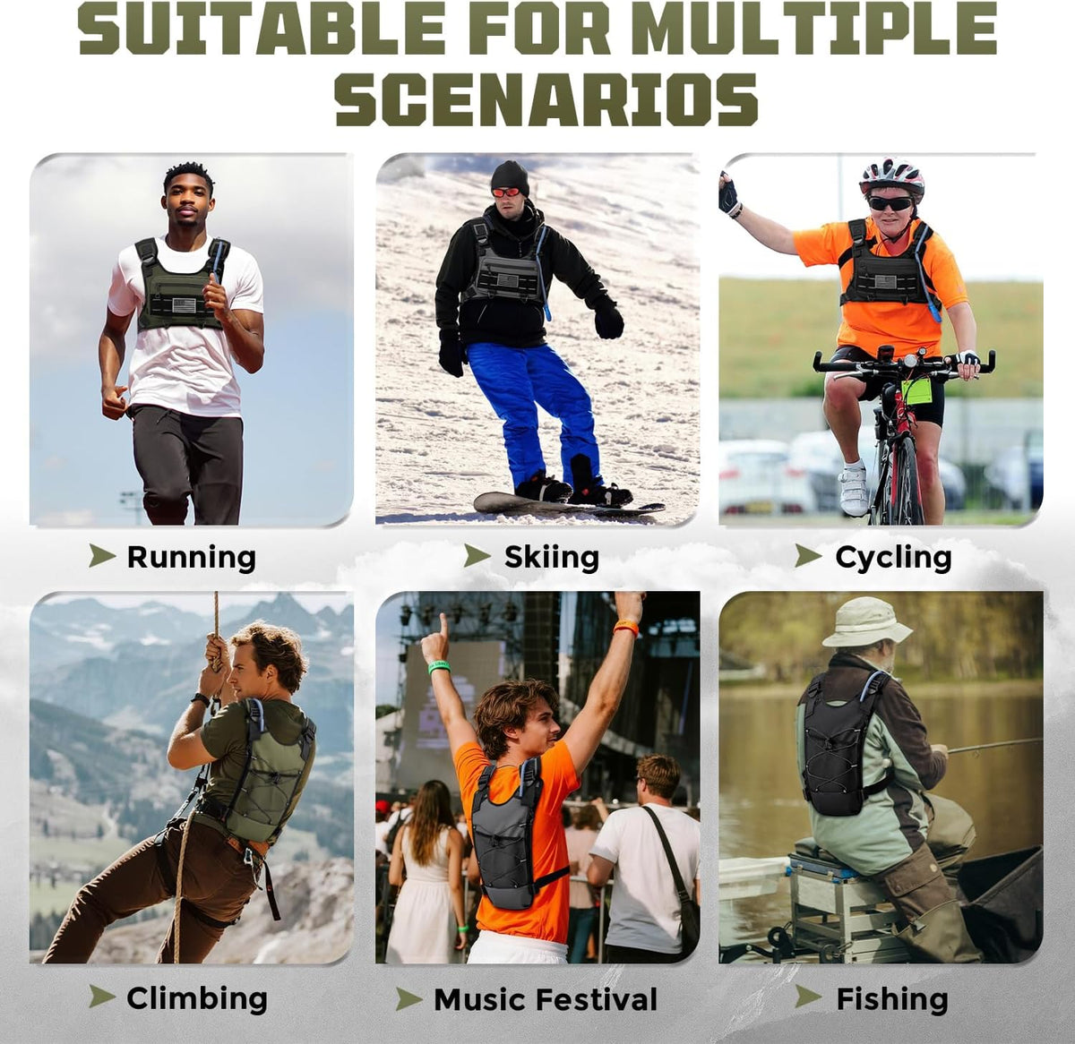 Running Hydration Vest with 2L Water Bladder， Lightweight Adjustable Hydration EDC Chest Pack for Men and Women, Water Backpack for Hiking, Cycling