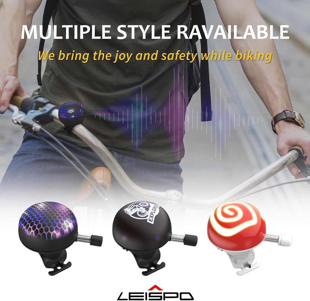 Electric Bike Ring Bell - Loud Bicycle Horn for Adult Bikes 5 Sounds 100dB - Classic Bicycle Bells for Road Bike- Rechargeable & Water Resistant, Light Up Bike Bell for Kids & Adults (Black)