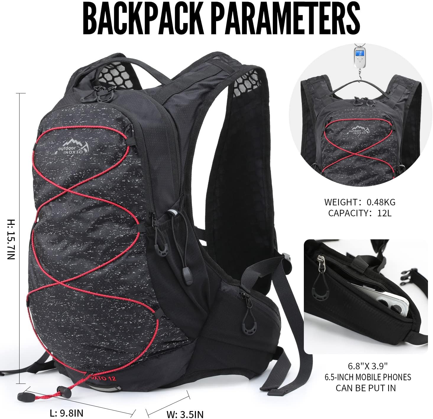 IX INOXTO Hydration Pack Backpack, Lightweight Water Backpack with 2L Hydration Bladder Daypack for Men Women,Running Hydration Vest for Trail Running Hiking Cycling Race Climbing
