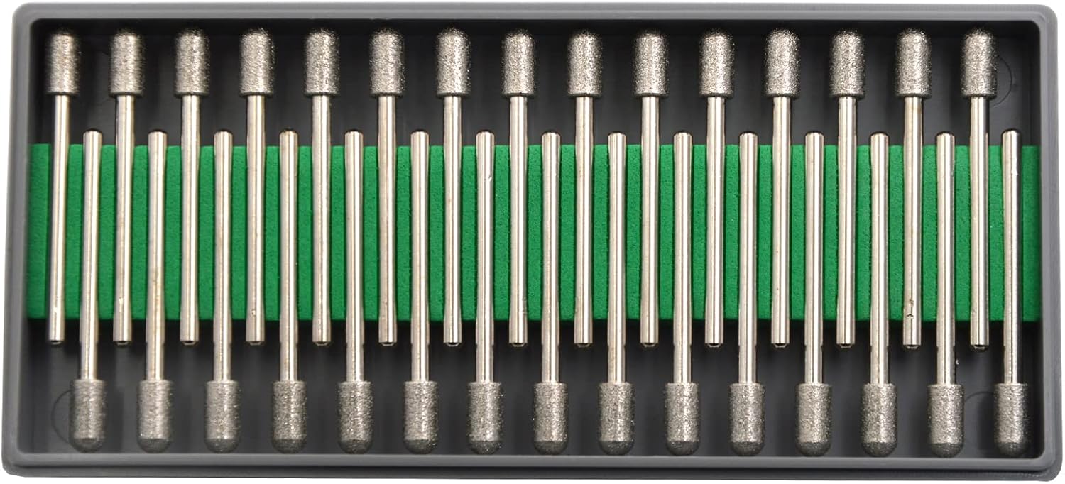 30Pcs 5mm Barrel Head,3mm Shaft,Diamond Stone Abrasive Burs Burr Grit Bits for Rotary Tool Grinding Head Jewelry Lapidary Woodworking (Barrel 5mm)