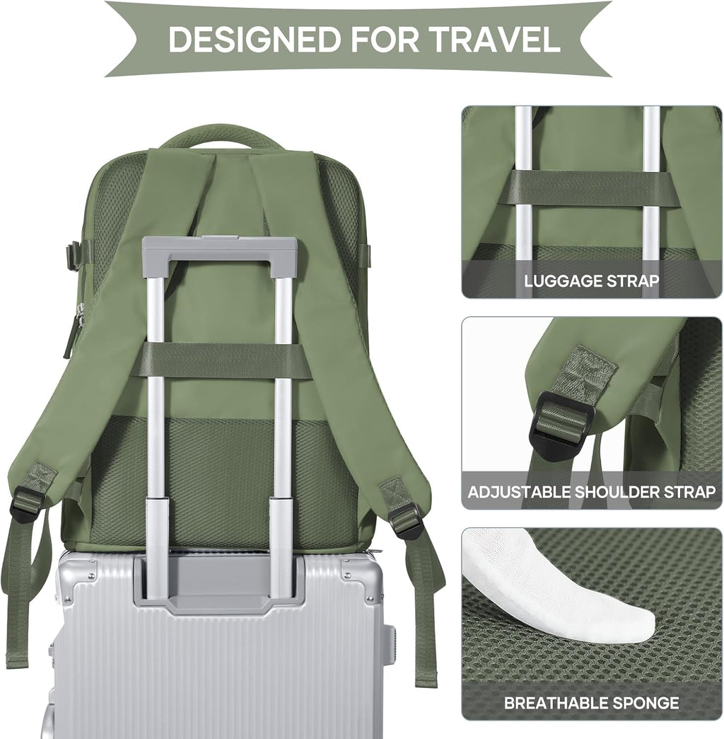 coowoz Travel Backpack For Women Men,Carry On Backpack,Hiking Backpack Waterproof Outdoor Sports Rucksack Casual Daypack travel essentials（Gray Green）