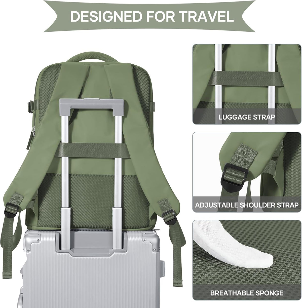coowoz Travel Backpack For Women Men,Carry On Backpack,Hiking Backpack Waterproof Outdoor Sports Rucksack Casual Daypack travel essentials（Gray Green）