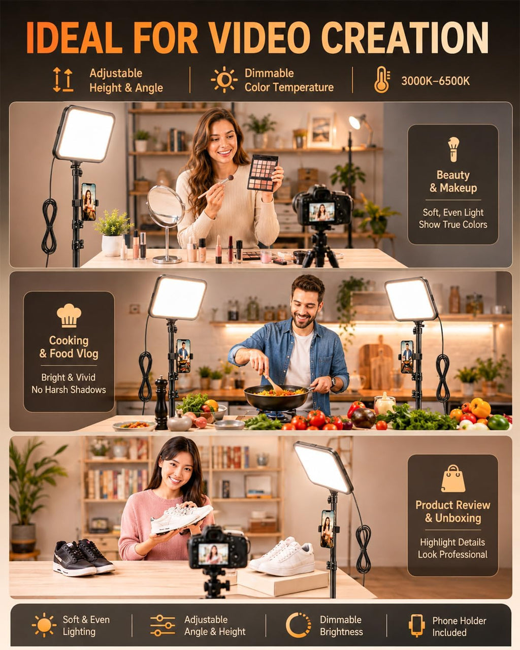 Torjim 12 Inch Video Light Kit for Creators | 30W High Brightness