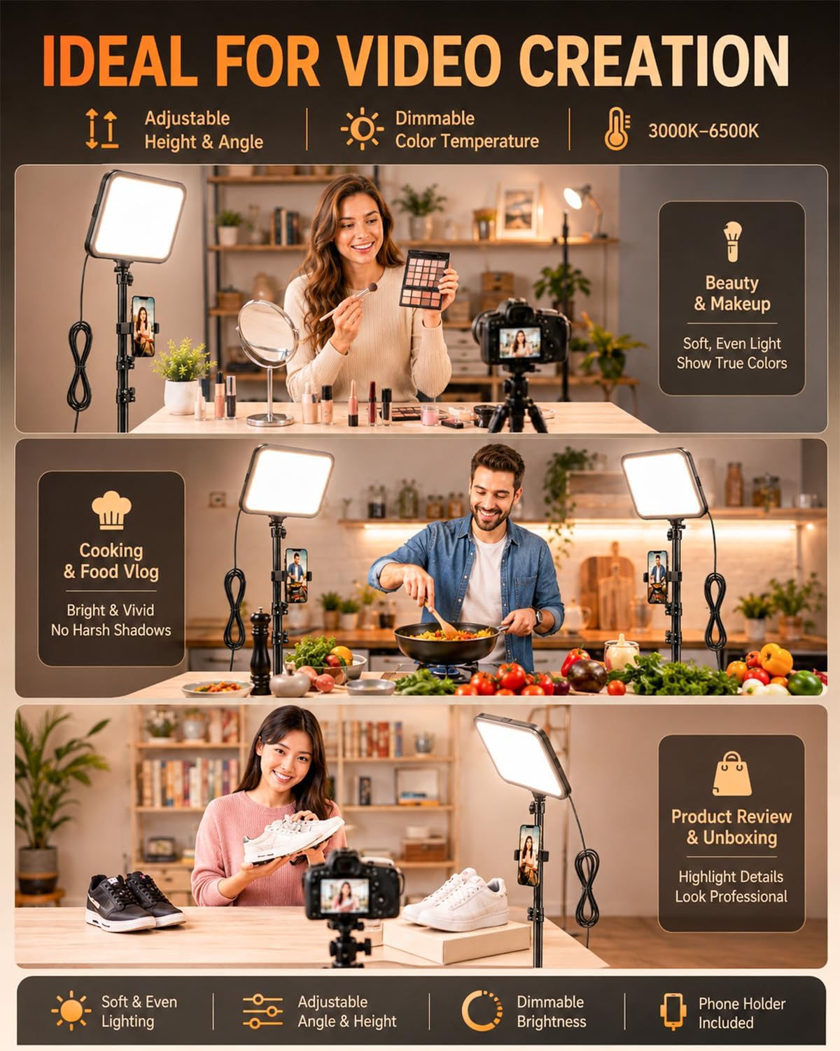 Torjim 12 Inch Video Light Kit for Creators | 30W High Brightness