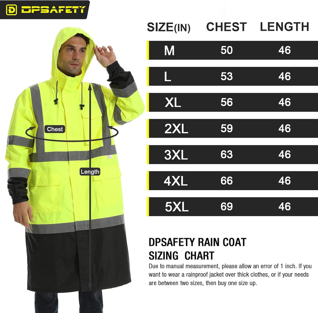 Reflective Rain jackets for men waterproof,Hi Vis Rain Coat With 3M Reflective Strips，High Visibility Class 3 Rain Gear With 2 large pockets，Zipper,Black Bottom Lime，6XL