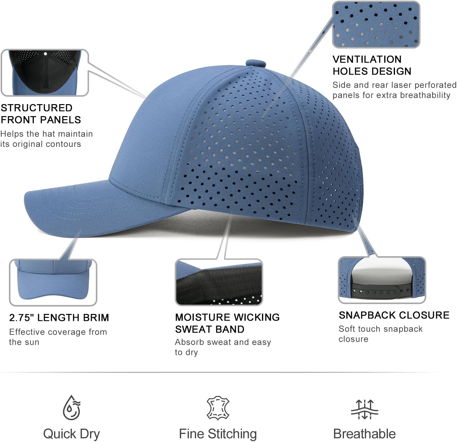 VOBOOM Men Laser Mesh Ball Cap Snapback Baseball Cap