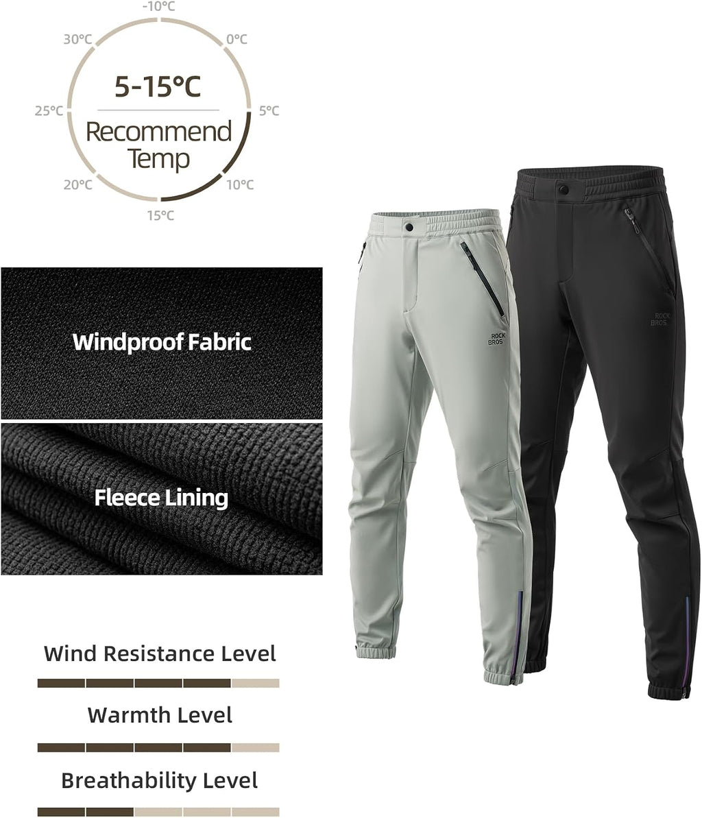 ROCKBROS Winter Cycling Pants for Men Thermal Fleece Lined Mountain Bike Pants Universal Fit Cycling Pants for Cold Weather
