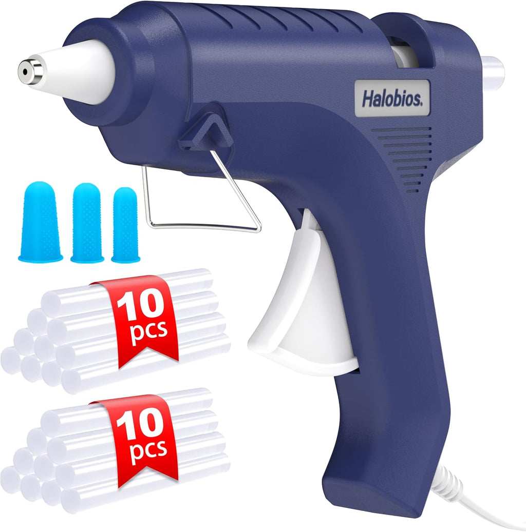 Halobios Hot Glue Gun with Preheating, 20 Glue Sticks, Full Size for DIY Crafts & Home Repairs (40W Blue)