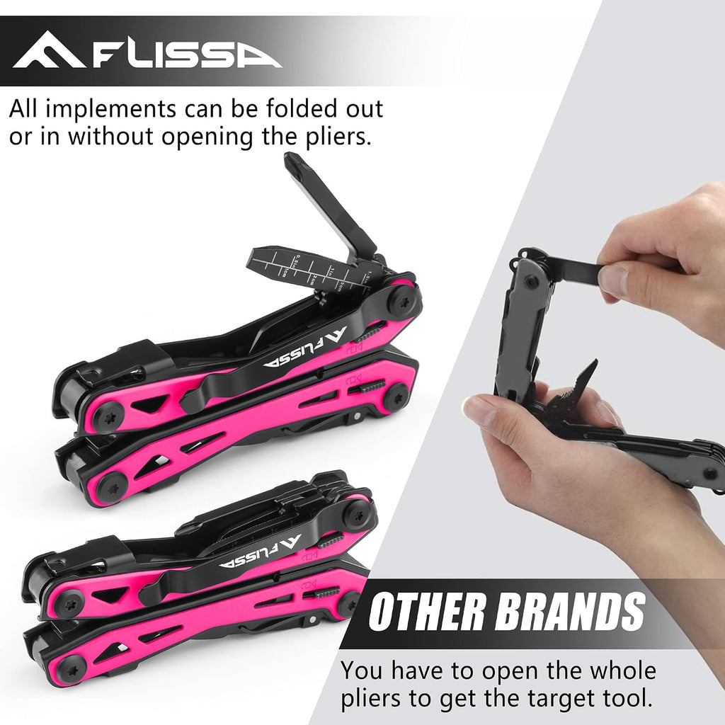 FLISSA 16-In-1 Multi-Tool Pliers, EDC Multitool, Multipurpose Tool, Pink