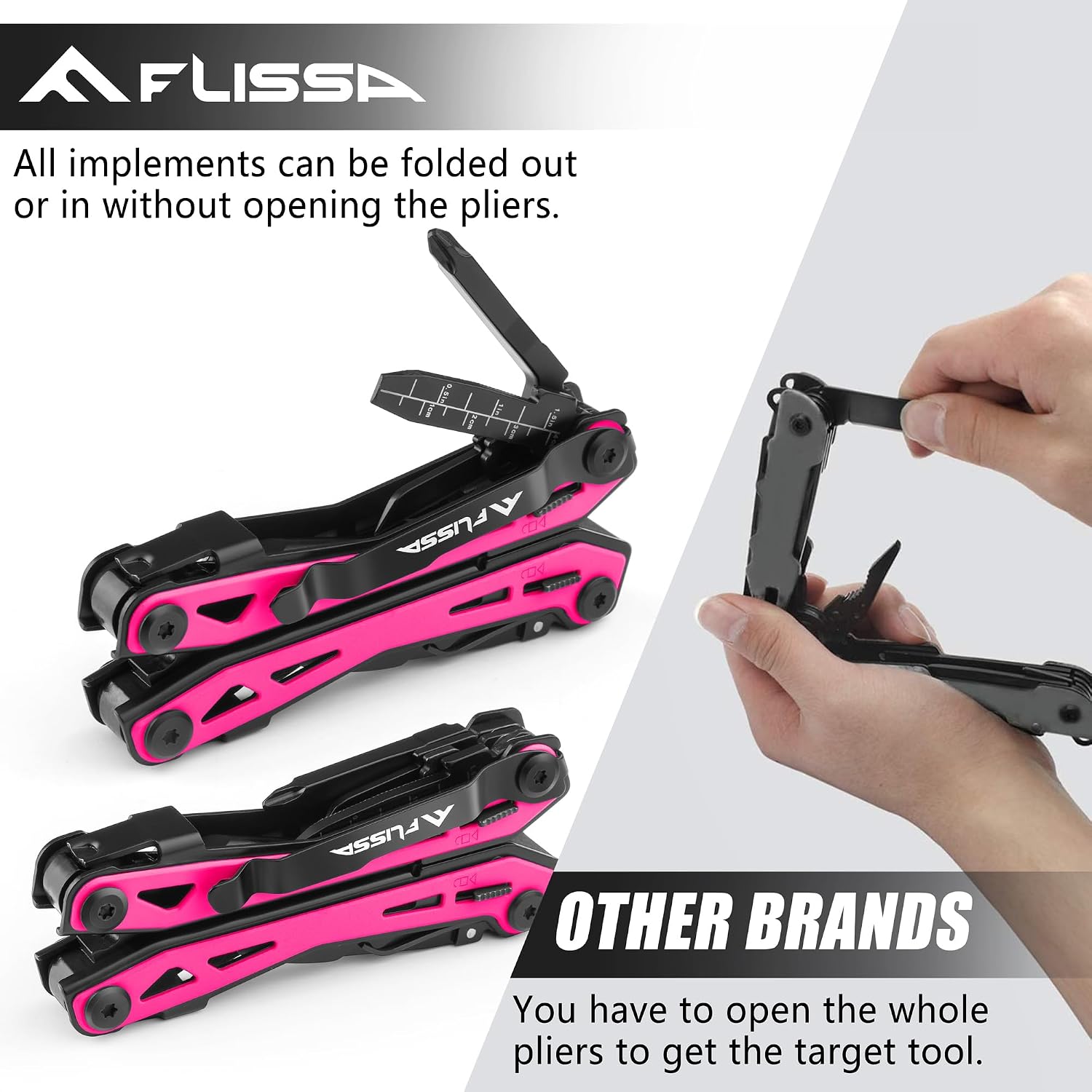 FLISSA 16-In-1 Multi-Tool Pliers, EDC Multitool, Multipurpose Tool, Pink