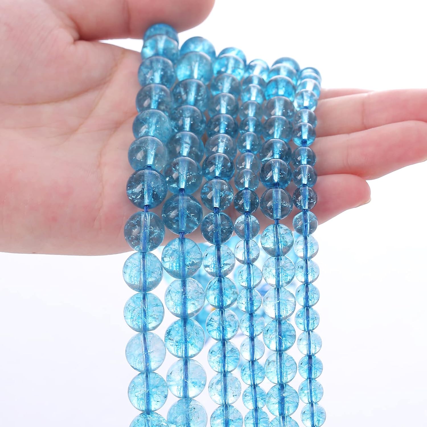 8mm 45PCS Blue Crystal Crackle Quartz Stone Spacer Round Loose Beads for Jewelry Making DIY Bracelet 15 inches Strand