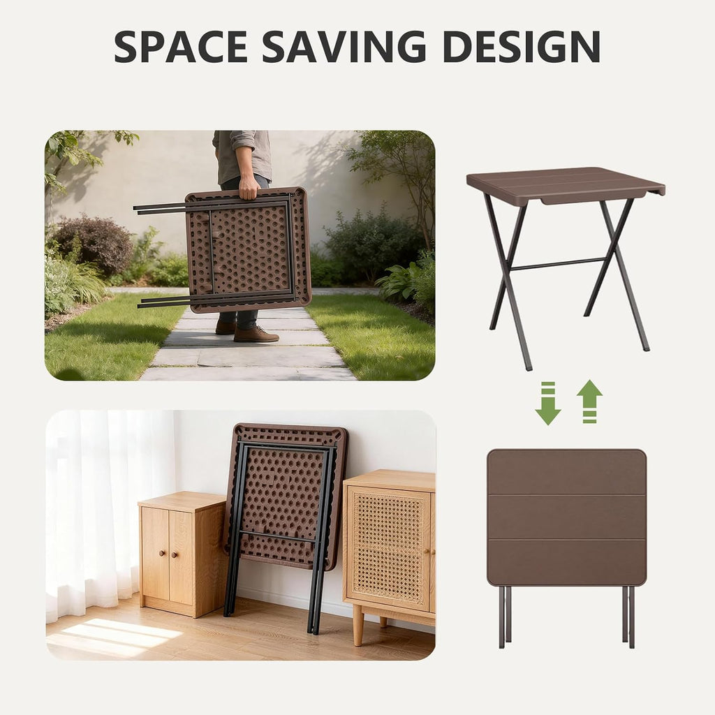 Folding Table, 27" Small Foldable Table No Assembly, Square Folding Card Table with Heavy-Duty Steel Frame, Portable Indoor Outdoor Tables for Camping, Patio, Picnic, RV, Dorm, Small Spaces
